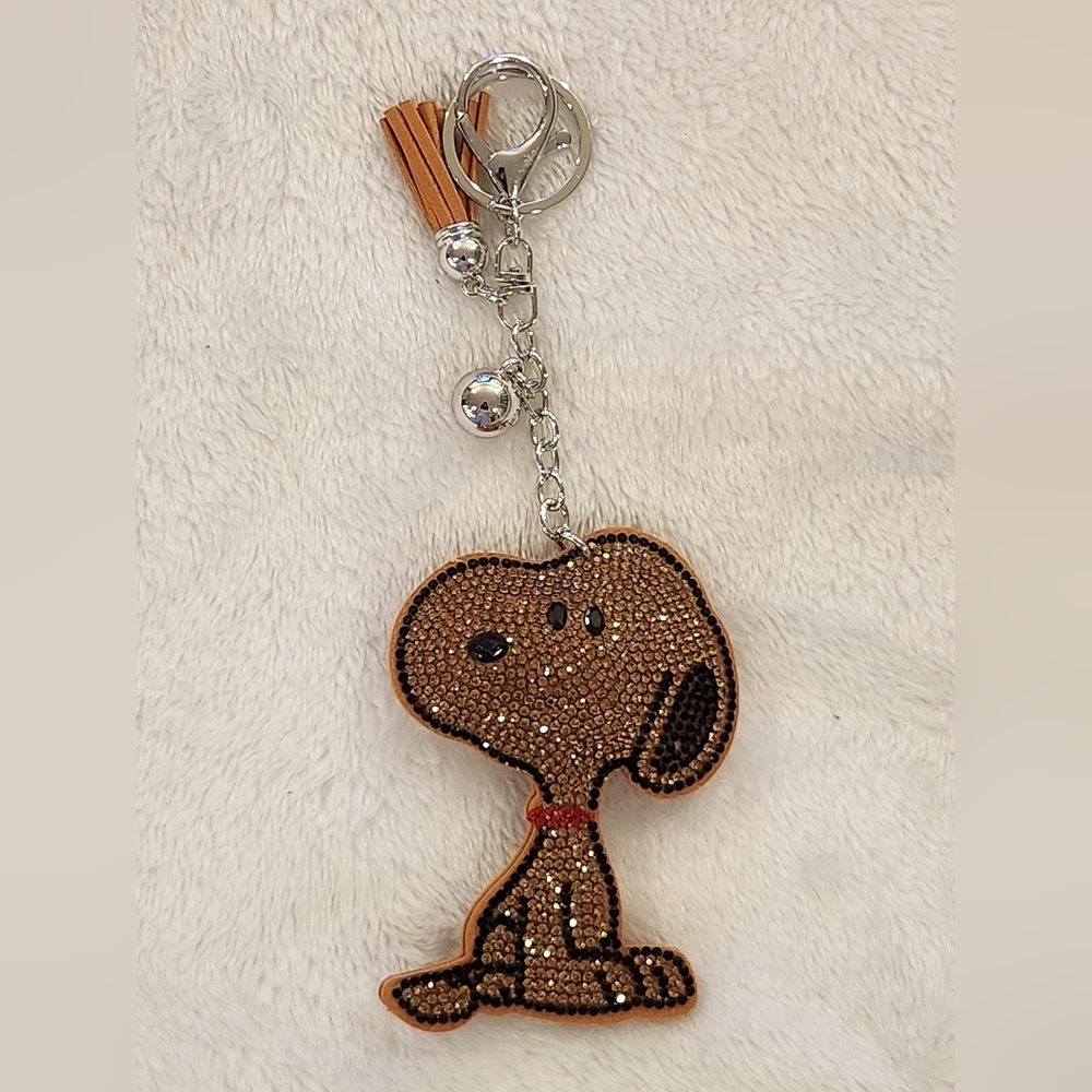 Snoopy Brown Dog Keychain with Rhinestones Bag Charm